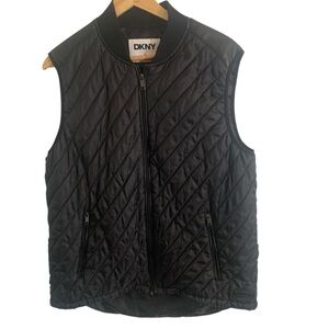 DKNY Virgil Black Quilted Sleeveless Bomber Vest Mens size Large